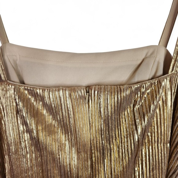 MAC DUGGAL IEENA Dress Womens 8 Gold Pleated Tiered Metallic Belted Formal 27062 - Picture 8 of 15